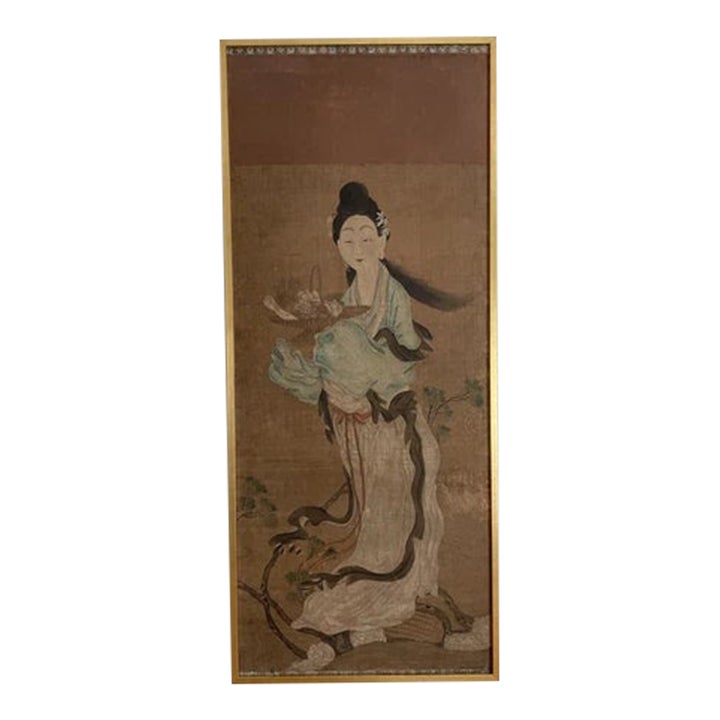 18th Century Asian Antique Chinese Goddess Painted on Silk and Framed ...
