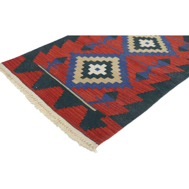 Vintage Persian Shiraz Kilim Rug with Tribal Style 02'00 x 02'11. Full of tiny details and a bold expressive design...