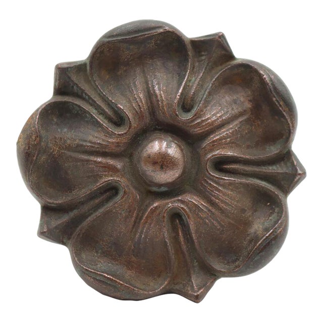 Vintage 2.5 In. Cast Brass Floral Drawer Pull For Sale
