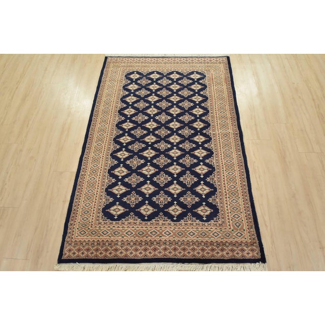 Tribal Bokhara Jaldar Rug 4’2” X 6’2” Blue Wool Tribal Hand-Knotted Oriental Carpet For Sale - Image 3 of 12