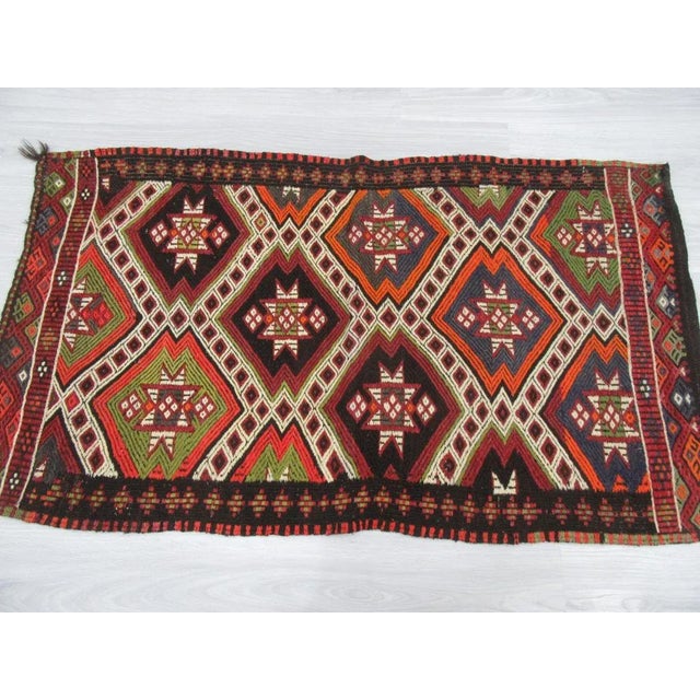 Mid-Century Modern 1960s Turkish Embroidered Small Kilim Rug For Sale - Image 3 of 6