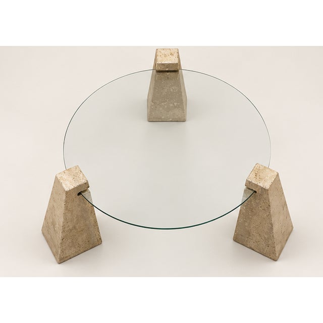 Mid-Century Modern Vintage Glass and Travertine Coffee Table, 1970 For Sale - Image 3 of 8