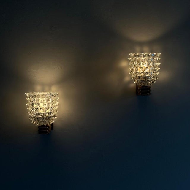 Metal Rostrato Glass Wall Sconces by by Ercole Barovier for Barovier & Toso, 1940s, Set of 2 For Sale - Image 7 of 18