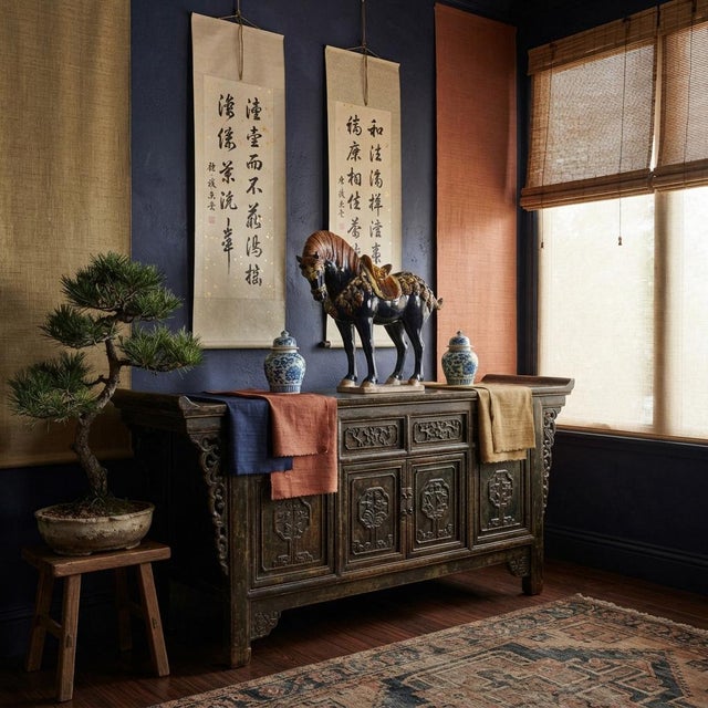 Asian Oriental Ceramic Sancai Blue Brown Beige Fengshui Artistic Figure For Sale - Image 3 of 7