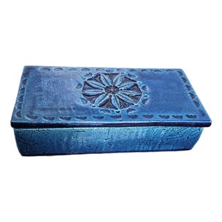 1960s Vintage Bitossi Aldo Londi Rimini Blue Ceramic Lidded Box For Sale