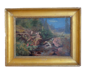 Edouard Rheiner, Mountain Landscape and Small Stream, Oil on Canvas, 1890s-1910s, Framed