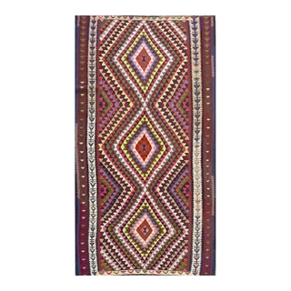 Mid Century Modern Diamond Colorful Turkish Decorative Kilim 6' 3" X 11' 6" Rug For Sale