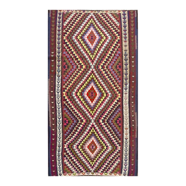 Mid Century Modern Diamond Colorful Turkish Decorative Kilim 6' 3" X 11' 6" Rug For Sale
