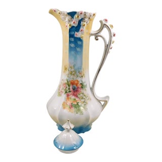 1930s White and Teal Reinhold Schlegelmilch (Rs Prussia) Chocolate Pot # 26879 For Sale