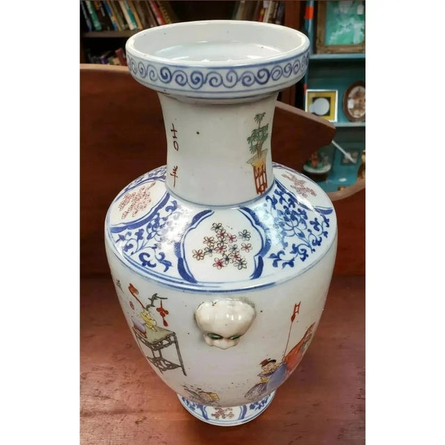 1881 Chinese Famille Rose Wucai Jingdezhen Porcelain Figural/Auspicious Symbol Motifs Baluster Vase Decorated by Da Zhun (Guangxu Period). For Sale In New Orleans - Image 6 of 9
