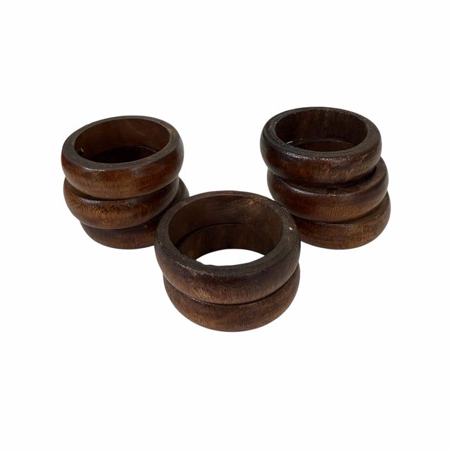 Vintage Mid Century Thin Band Wooden Napkin Rings - Set of 8 For Sale - Image 4 of 5