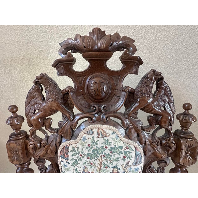 Circa 1860 French Louis XIII Carved Oak Griffin & Lion Throne Armchair For Sale In Panama City, FL - Image 6 of 13