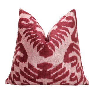 Blush Pink & Rose Ikat Velvet Throw Pillow 16x16 | Soft Classic Luxury For Sale