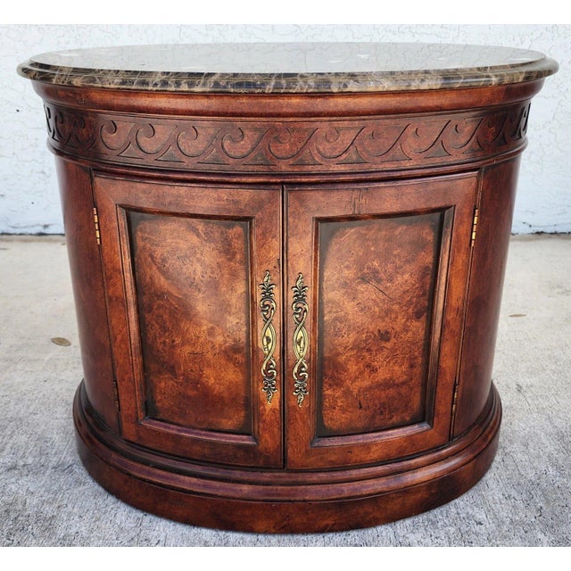 Traditional Henredon Style Marble Drum Table For Sale - Image 3 of 11