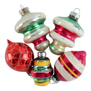 Vintage Hand Blown Christmas Ornaments - Set of 5 For Sale
