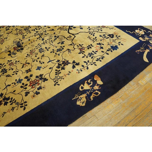 1920s Beige Tree-of-Life Antique Chinese Peking Rug 9' 3'' X 11' 6'' Knotted Wool Carpet For Sale In New York - Image 6 of 12