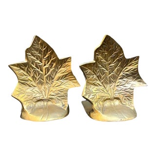 Brass Maple Leaf Bookends For Sale