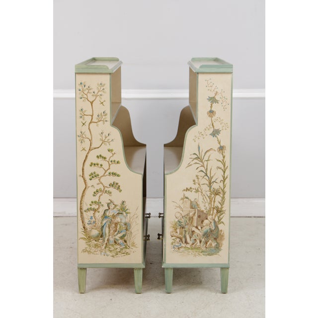 Wood Pair Artist Signed Chinoiserie Style 2 Drawer Open Bookcases For Sale - Image 7 of 18