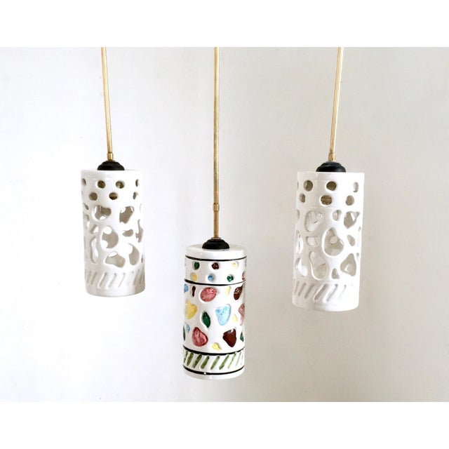 Vintage Hanging Light with Cylindrical Ceramic Lampshades by Ceramiche Pucci, 1960s For Sale - Image 4 of 9