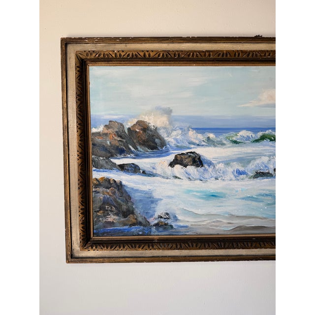 Mid-Century Modern 1970’s Liz Lemons Impressionist Coastal Landscape Oil on Canvas, Framed For Sale - Image 3 of 12