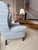 Custom Blue Wingback Chair in Schumacher For Sale - Image 10 of 16