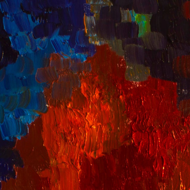 Textile Orange and Blue — Abstract Expressionist Painting, Acrylics on Canvas, 30 × 30 In For Sale - Image 7 of 7