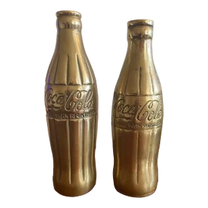1970s Op Art Mid-Century Modern Coca Cola Brass Bottles- Set of 2