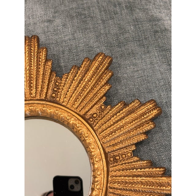 Petite Art Deco Gilt Plaster Sunburst Wall Mirror, Circa 1930's For Sale - Image 12 of 15