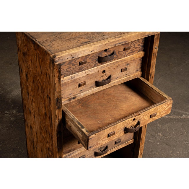 Early 20th Century Primitive Six-Drawer Rustic Wooden Workshop Cabinet For Sale - Image 9 of 9