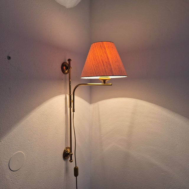 Adjustable Brass Wall Lamps with Linen Shades, 1980s, Set of 2 For Sale - Image 12 of 14