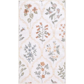 Lillian Floral Trellis Machine Washable Rug in Mustard, 6" Round For Sale