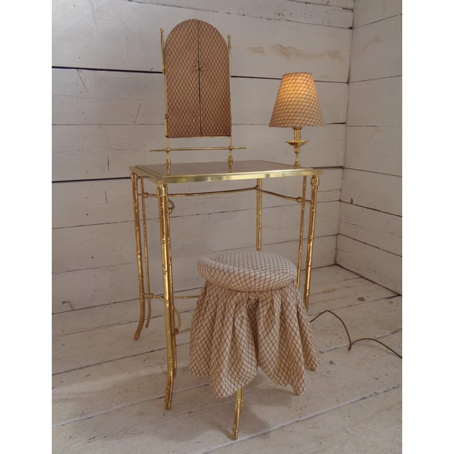 Dressing Table with Lamp and Seat in Faux Bamboo, 1950s, Set of 2 For Sale - Image 9 of 18