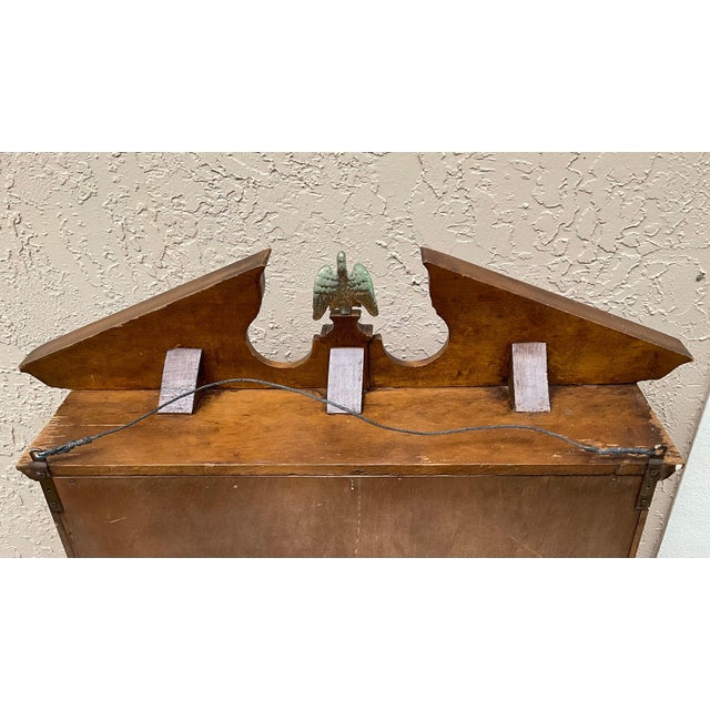 Vintage Solid Wood Hanging Wall Cabinet / Curio & Brass Eagle Finial For Sale - Image 11 of 17