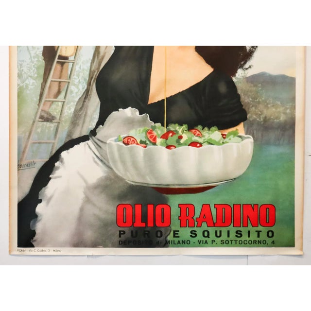 Mid-Century Modern 1950 Original Oversize Italian Advertising Poster - Olio Radino (Olive Oil) - Boccasile For Sale - Image 3 of 5