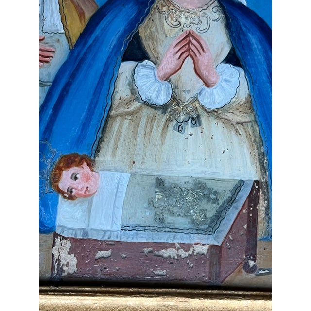 Antique Made in Mexico Holy Family Christmas Nativity Framed Wall Painting For Sale - Image 4 of 8