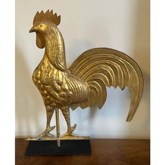 Gold Antique 19th Century American Folk Art Gilt Swell Body Copper and Zinc Rooster Weathervane For Sale - Image 8 of 12