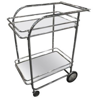 1970s Vintage Chrome & Glass Bar Cart For Sale