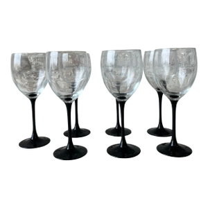 Vintage Black Stem Wine Glasses - Set of 7
