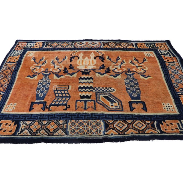 Chinese Vintage Chinese Baotou Vase Pictorial Rug - 04'03 X 06'08 For Sale - Image 3 of 9