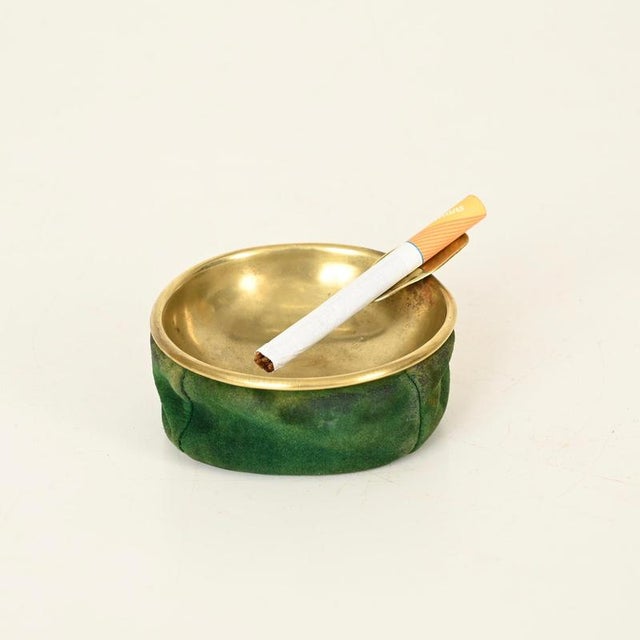 Mid-Century Modern Mid-Century Italian Brass and Green Suede Ashtray, 1950s For Sale - Image 3 of 12