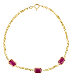 14k Gold Ruby Station Bracelet Minimalist July Birthstone Chain Jewelry