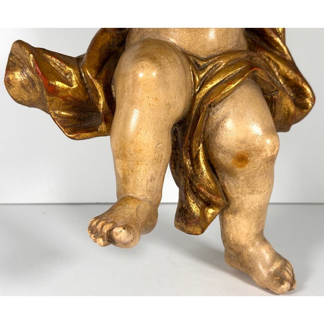 18th Century Baroque Polychrome Giltwood Putto Cherub Sculpture For Sale - Image 6 of 18