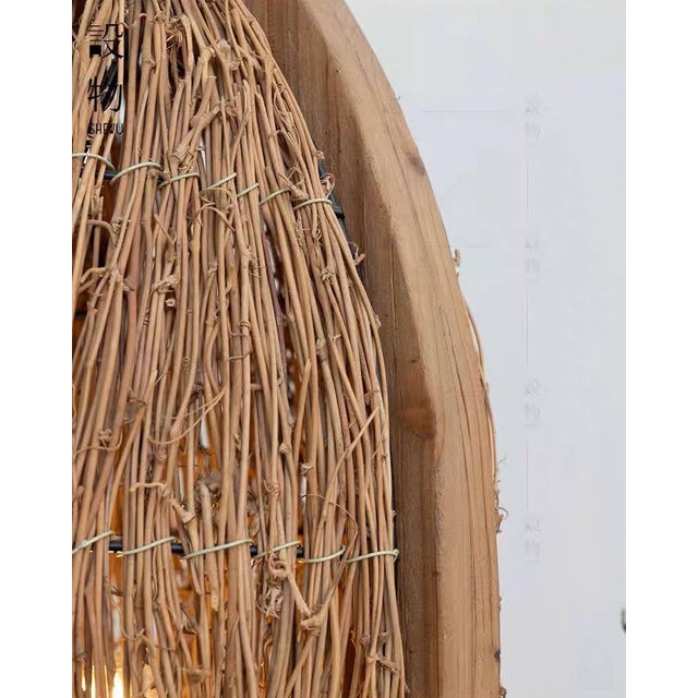 2020s Rattan Branch & Wood Frame Natural Style Lamp For Sale - Image 5 of 6