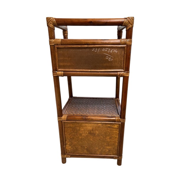 Vintage Rattan and Bamboo Two Tier, One Drawer, One Door Nightstand, Side / Drink Table Storage Cabinet For Sale - Image 6 of 7