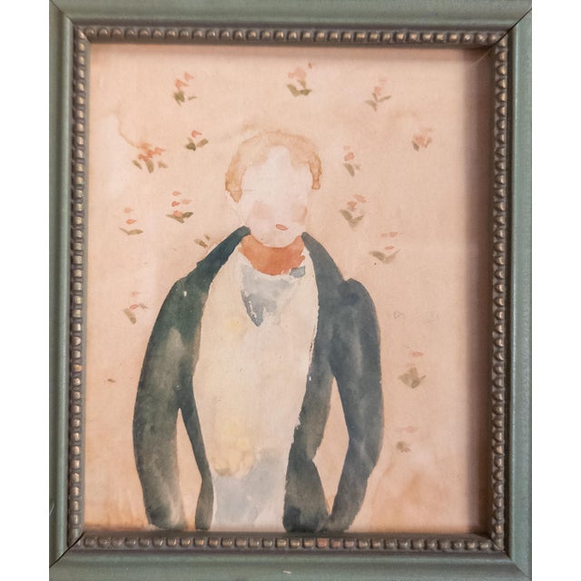 We are selling this great early 19th century American Folk watercolor portrait. The figure is well dressed and simply done...