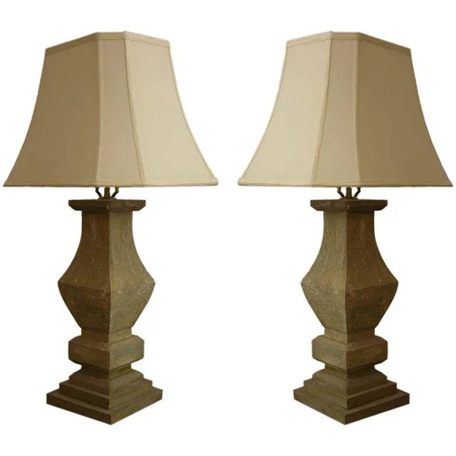 Early 20th Century 1920s French Shabby Chic Baluster Wooden Table Lamps - a Pair For Sale - Image 5 of 5