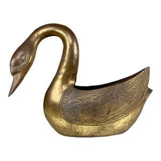 Vintage Large Traditional Brass Swan Bird Planter For Sale