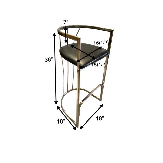 1970s Leather and Chrome Modern Style Bar Stools- Set of 2 For Sale - Image 4 of 7