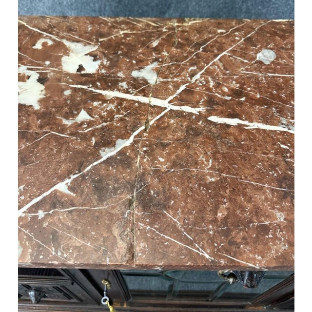 19th Century Marble Top Continental Oak Buffet With Leaded Glass Door For Sale - Image 17 of 18