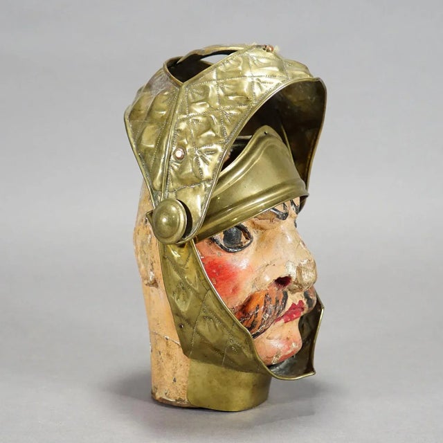 Antique Head of a Sicilian Puppet, ca. 1900s Antique Head of a Sicilian Puppet depicting a knight. Made of handcarved and...